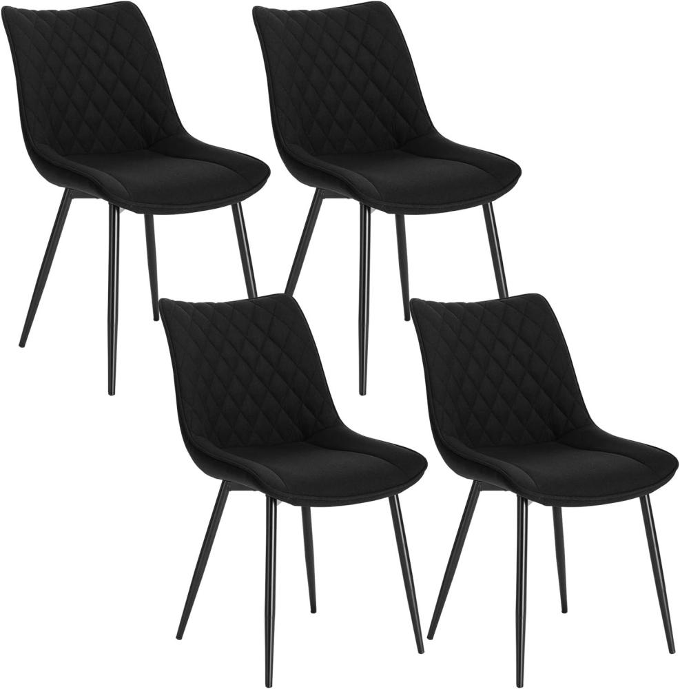 WOLTU 4 x Esszimmerstühle 4er Set Esszimmerstuhl Küchenstuhl Polsterstuhl Design Stuhl mit Rückenlehne, mit Sitzfläche aus Leinen, Gestell aus Metall, Schwarz, BH208sz-4 Bild 1