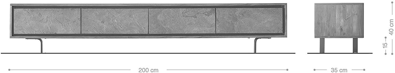 Lowboard Juwelo 200 cm Akazie Natur mit Steinfurnier 4 Türen Bild 1