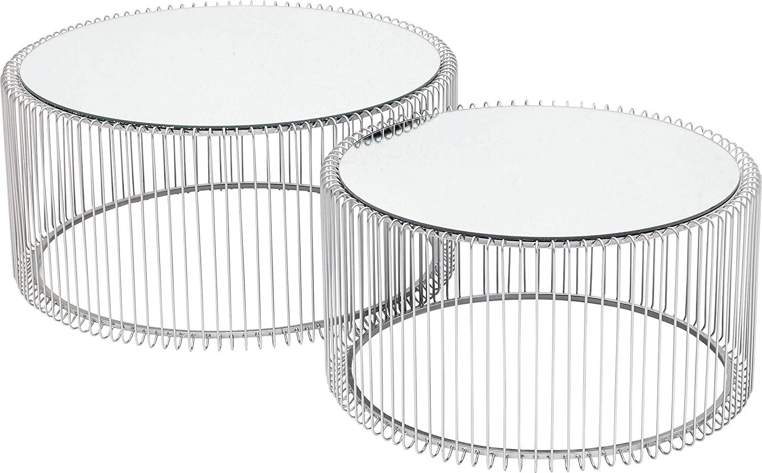 Kare Design Couchtisch Wire Silber, runder, moderner Glastisch, großer Beistelltisch, Kaffeetisch, Nachttisch, Silber (H/B/T) 30,5xØ60cm & 33,5xØ69,5cm Bild 1