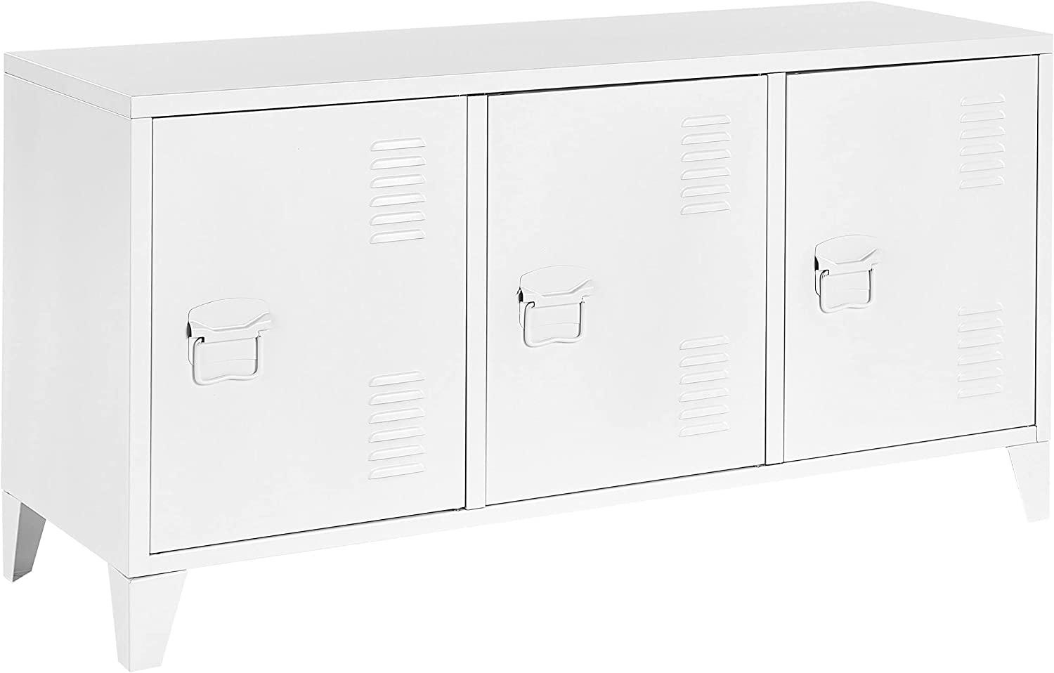 Metallschrank Weiß Stahl 40 x 120 x 60 cm Sideboard mit Griffen 3 Türen 2 Regalböden Wohnzimmer Büro Arbeitszimmer Flur Bad Bild 1