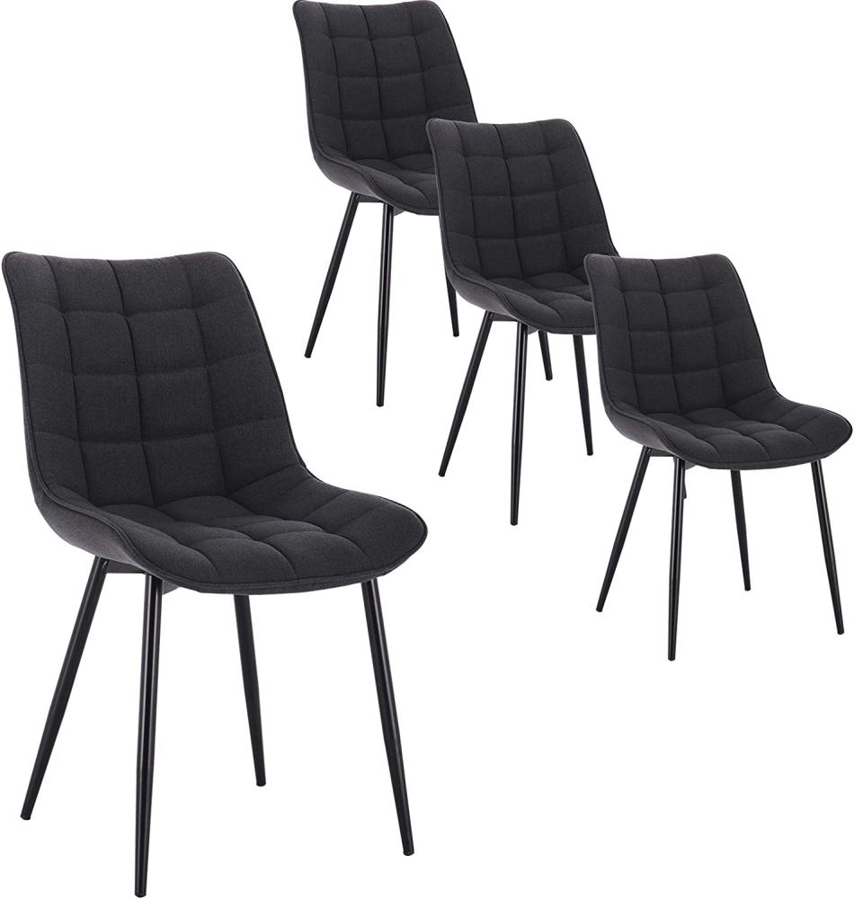 WOLTU 4 x Esszimmerstühle 4er Set Esszimmerstuhl Küchenstuhl Polsterstuhl Design Stuhl mit Rückenlehne, mit Sitzfläche aus Leinen, Gestell aus Metall, Dunkelgrau, BH206dgr-4 Bild 1