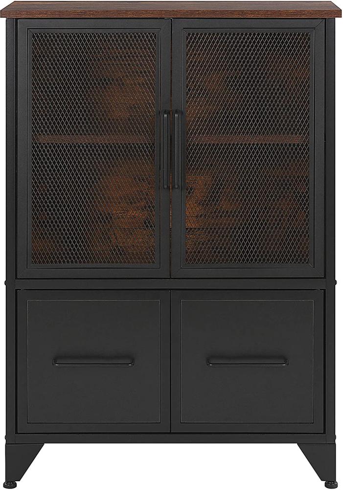Sideboard Schwarz / Dunkler Holzfarbton mit 4 Türen / 3 Fächern / Metallgehäuse Schlafzimmer Wohnzimmer Aufbewahrung Industrieller Stil Bild 1