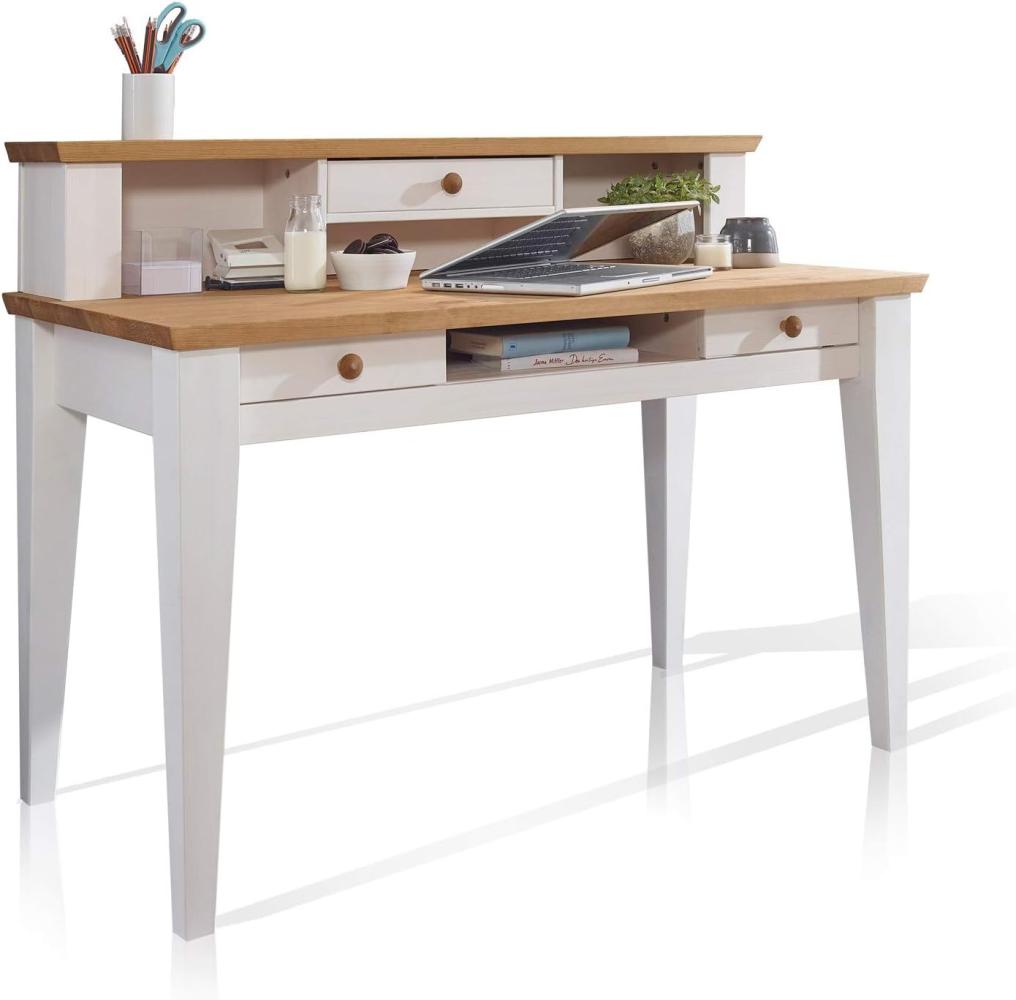 Schreibtisch GLORA Tisch Kiefer massiv weiß gewachst Eiche Landhaus Bild 1