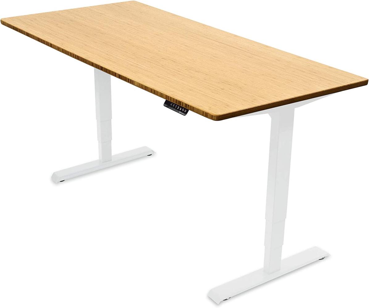 Desktopia Pro - Elektrisch höhenverstellbarer Schreibtisch / Ergonomischer Tisch mit Memory-Funktion, 5 Jahre Garantie - (Bambus Echtholz, 180x80 cm, Gestell Weiß) Bild 1