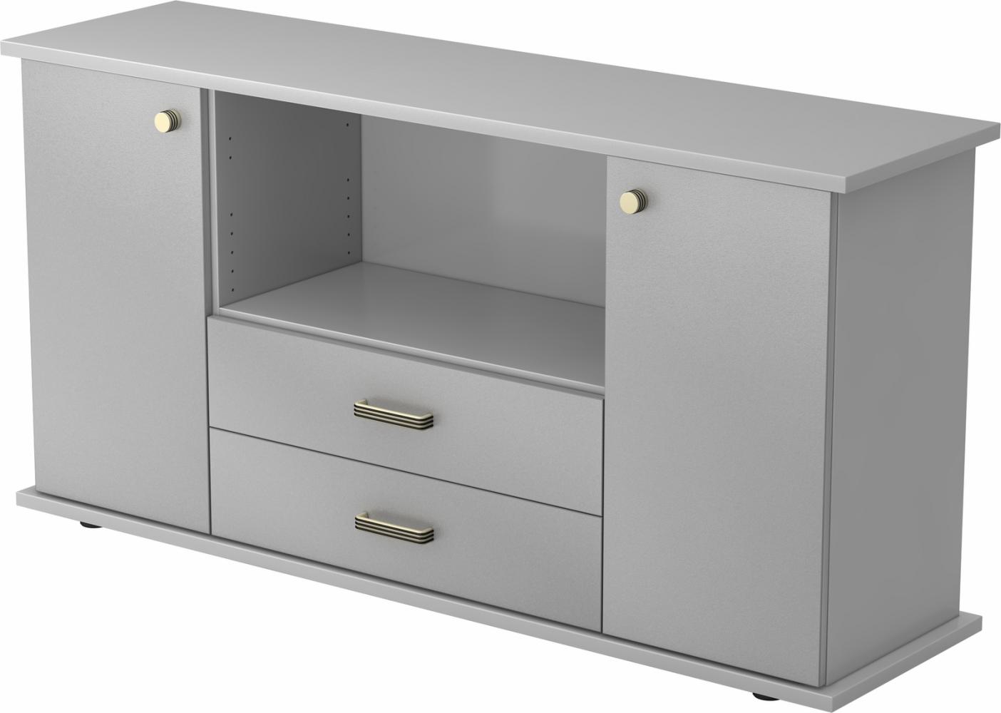bümö® Sideboard mit Türen, Schubladen und Streifengriffen in Grau/Silber Bild 1