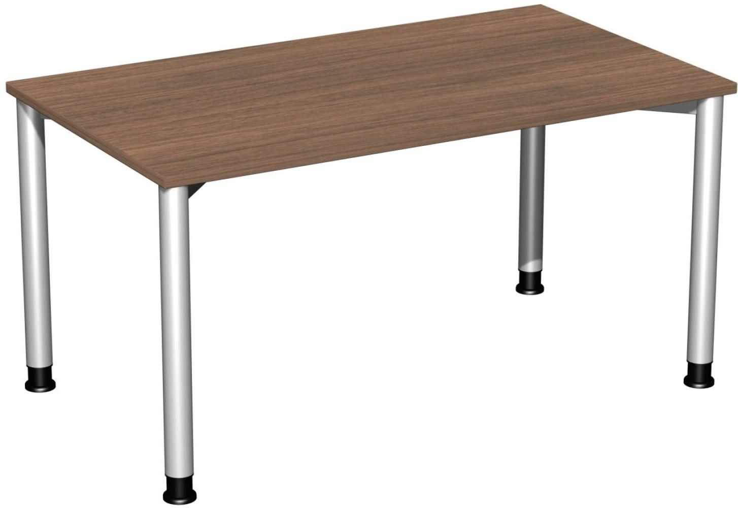 Schreibtisch '4 Fuß Flex' höhenverstellbar, 140x80cm, Nussbaum / Silber Bild 1