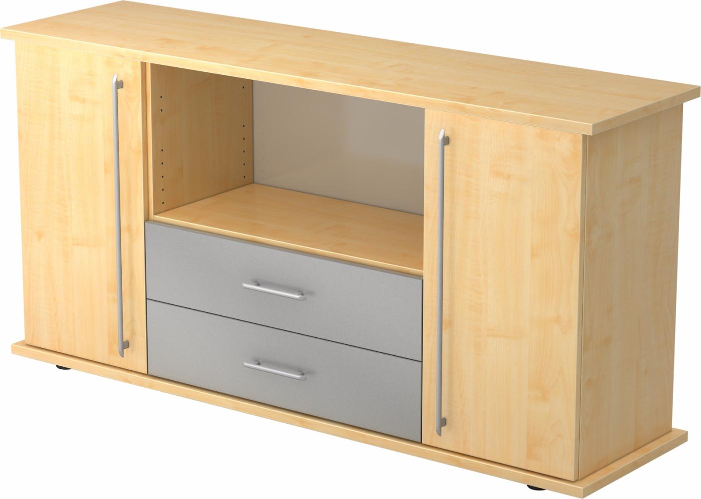 bümö® Sideboard mit Türen, Schubladen und Relinggriffen in Ahorn Bild 1
