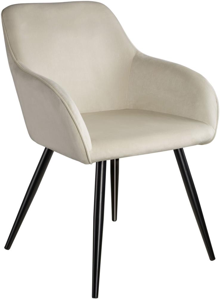 6er Set Stuhl Marilyn Samtoptik, schwarze Stuhlbeine - crème/schwarz Bild 1