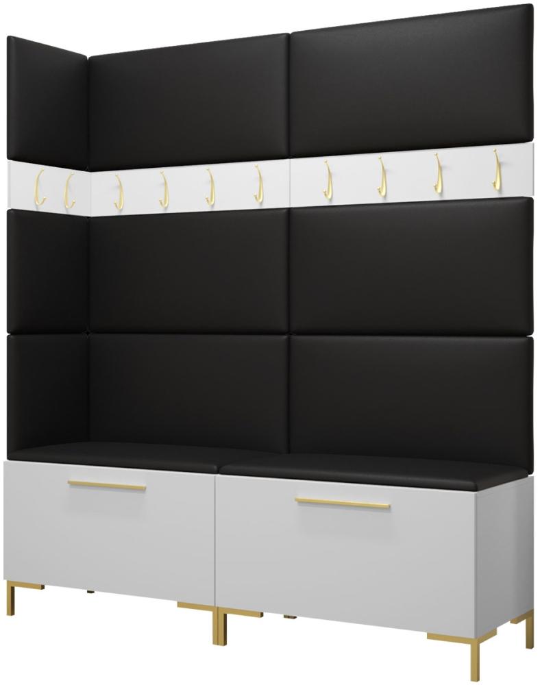Garderoben-Set Zinetto V mit 8 Stück Gepolstertes Wandpaneel Pag 84x42 und 3 Stück 42x42 (Weiß + Gold, Soft 011) Bild 1