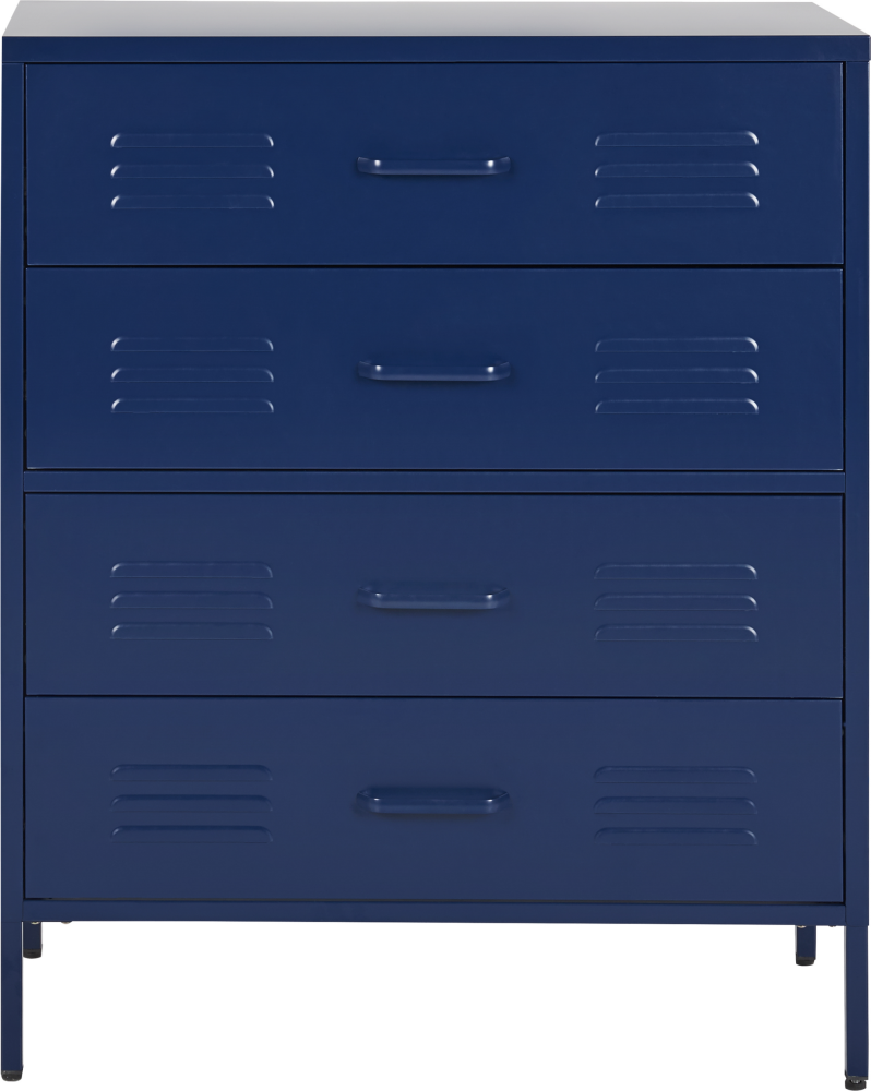 Hohe Kommode Blau Stahl 40x80x102 cm mit 4 Schubladen Mehrzweckschrank für Büro Schlafzimmer Wohnzimmer Kinderzimmer Bad Bild 1