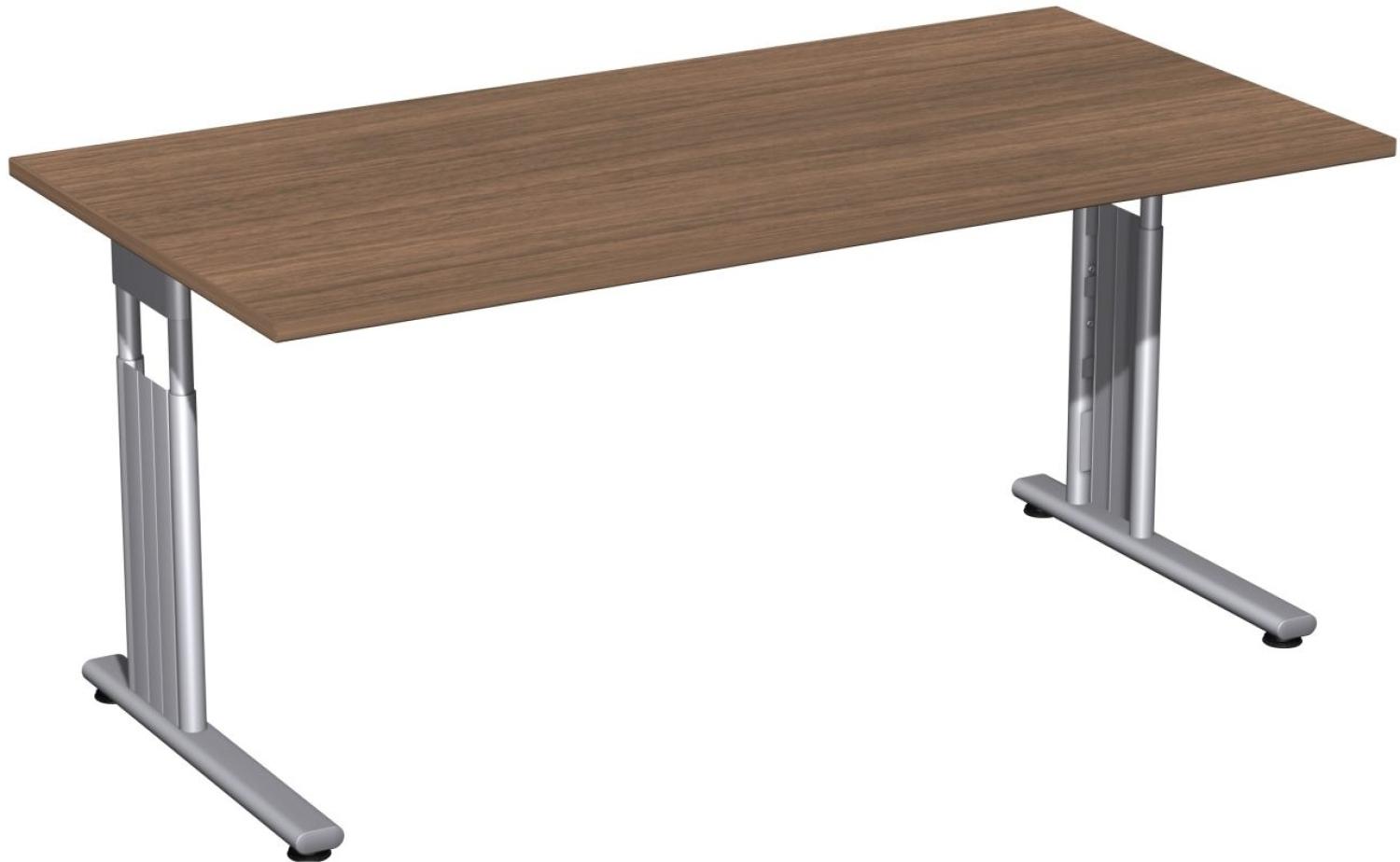 Schreibtisch 'C Fuß Flex' höhenverstellbar, 160x80cm, Nussbaum / Silber Bild 1