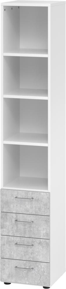bümö® smart Schubladen Kombi mit 4 Schüben & 4 Regalfächer in Weiß/Beton Bild 1
