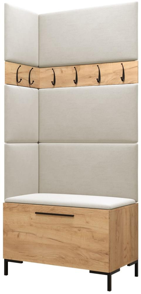 Garderoben-Set Zinetto IV mit 4 Stück Gepolstertes Wandpaneel Pag 84x42 und 3 Stück 42x42 (Eiche Craft Gold + Schwarz, Manila 02) Bild 1