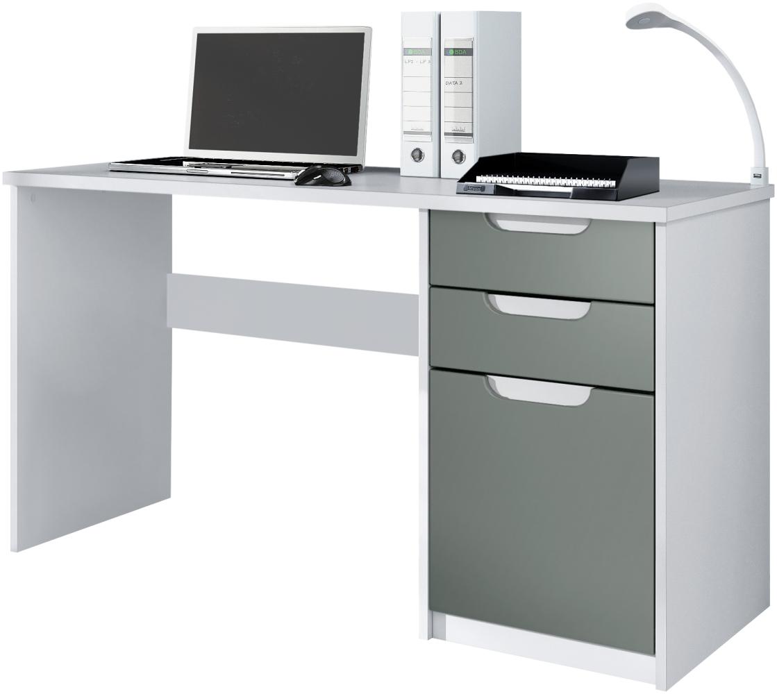 Vladon Schreibtisch Logan, Bürotisch mit 2 Schubladen und 1 Tür, Weiß matt/Graphit Seidenmatt (129 x 76 x 60 cm) Bild 1
