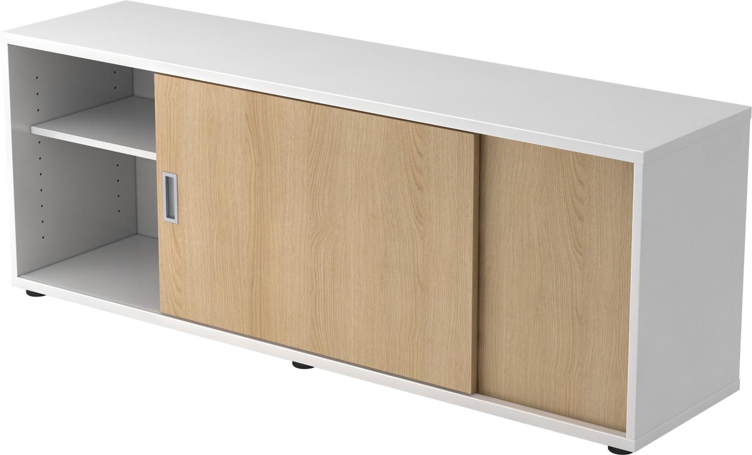 bümö® Lowboard mit Schiebetür, Sideboard in Weiß/Eiche Bild 1