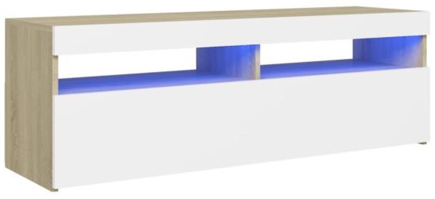 vidaXL TV-Schrank mit LED-Leuchten, Weiß Sonoma-Eiche, 120 x 35 x 40 cm Bild 1