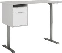 Schreibtisch "5516" aus Spanplatte / Metall in Roheisen natur lackiert - platingrau mit einer Schublade und einer Tür. Abmessungen (BxHxT) 150x120x80 cm