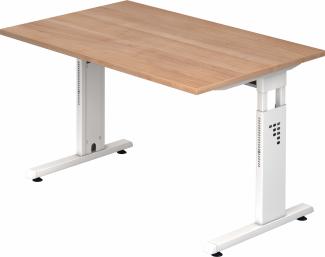 bümö® Schreibtisch O-Serie höhenverstellbar, Tischplatte 120 x 80 cm in Nussbaum, Gestell in weiß