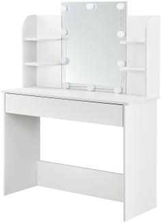'Bella' Schminktisch mit Spiegel, Schublade, LED-Beleuchtung & 4 Ablagefächern, weiß, 108 x 40 x 140 cm
