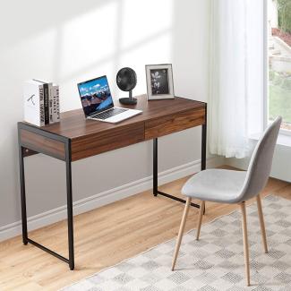 COSTWAY Schreibtisch mit 2 Schubladen, 112x48x76cm, Dunkelbraun