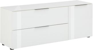 Lowboard "78543468" in weiß matt - Weißglas mit einer Schublade und einer Tür. Abmessungen (BxHxT) 135x54x40 cm