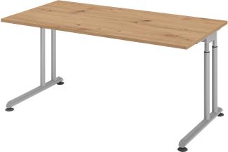 bümö® Schreibtisch Z-Serie höhenverstellbar, Tischplatte 160 x 80 cm in Asteiche, Gestell in silber