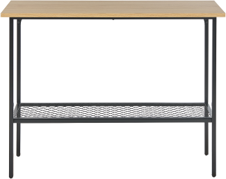 Konsolentisch Hellbraun MDF-Platte Holzoptik schmal mit Metallgestell Schwarz Stauraum Skandi Stil für Flur Schlafzimmer Wohnzimmer Diele