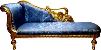 Casa Padrino Barock Chaiselongue Blau Muster / Gold - Golden Wings - Antik Stil Möbel