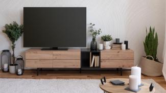 TV-Lowboard Nola in Eiche Artisan/schwarz 195 x 48 cm