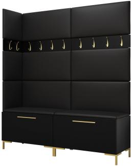 Garderoben-Set Zinetto V mit 8 Stück Gepolstertes Wandpaneel Pag 84x42 und 3 Stück 42x42 (Schwarz + Gold, Soft 011)