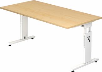 bümö® Schreibtisch O-Serie höhenverstellbar, Tischplatte 160 x 80 cm in Ahorn, Gestell in weiß