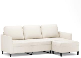 3-Sitzer-Sofa mit Hocker Creme 180 cm Kunstleder