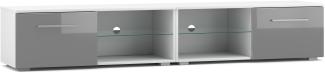 Domando Lowboard Rossano M3 Modern für Wohnzimmer Breite 200cm, Push-to-open-System, Weiß Matt und Grau Hochglanz