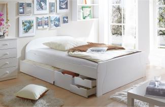 Doppelbett mit Schubkästen "Erna" 140x200 Kiefer massiv - weiß