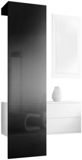 Vladon Garderobe Carlton Set 2, Garderobenset bestehend aus 1 Garderobenpaneel, 1 Schubkastenschrank und 1 Wandspiegel, Weiß matt/Schwarz Hochglanz (105 x 193 x 35 cm)