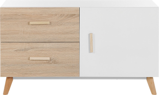 Sideboard weiß / heller Holzfarbton 2 Schubladen Schrank FILI