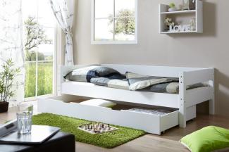 Tagesbett-Bett ROKSI Buche Massiv Weiß 90x200 cm inkl. Schubkasten