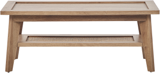 Couchtisch Heller Holzfarbton Faserplatte mit Regal Ablagefach Rattan Rustikal Rechteckig 100 x 50 cm Holzoptik Schlafzimmer Wohnzimmer Flur
