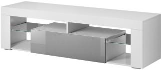 Domando Lowboard Velletri Modern für Wohnzimmer Breite 140cm, Hochglanzfront, Weiß Matt und Grau Hochglanz