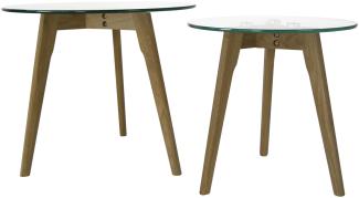 Homestyle4u Beistelltisch Glas Holz, 2-er Set Rund, Tisch Groß Ø 50 Klein Ø 40 cm