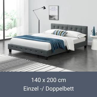 Juskys Polsterbett Manresa 140 x 200 cm - Bett mit Lattenrost und Kopfteil - Zeitloses modernes Design, Grau