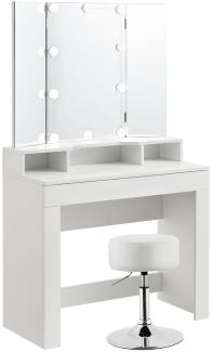 Juskys 'Marla' Schminktisch 3-teilig mit Spiegel, LED-Beleuchtung & Hocker, weiß, 90 x 42 x 157 cm