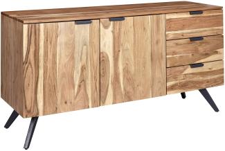 Sideboard 145x75x45 cm Akazie Massivholz Anrichte Modern Flurschrank | Kommode mit 3 Schubladen & 2 Türen | Schubladenkommode Massiv Echtholz
