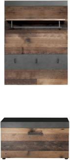 Garderobenset Indy 2-teilig in Used Wood Shabby und Matera grau 80 cm