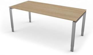 Schreibtisch mit 4-Bein-Gestell, 180x80cm, Eiche / Silber