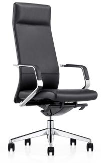 SalesFever Stuhl Bürostuhl schwarz Echtleder, Aluminium, Kunstleder L = 60 x B = 62 x H = 117 schwarz