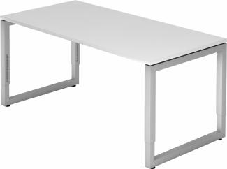 bümö® Schreibtisch R-Serie höhenverstellbar, Tischplatte 160 x 80 cm in weiß, Gestell in silber
