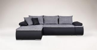 Couchgarnitur Camilla L-Form Kuntleder Schwarz / Stoff Grau