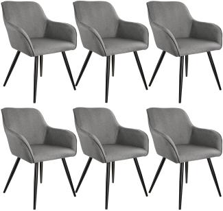 6er Set Stuhl Marilyn Leinenoptik, schwarze Stuhlbeine - hellgrau / schwarz