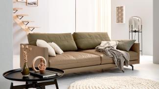 Hülsta Sofa von Rolf Benz 4-Sitzer 414 Leder beige Kissen Stoff grün 220 cm
